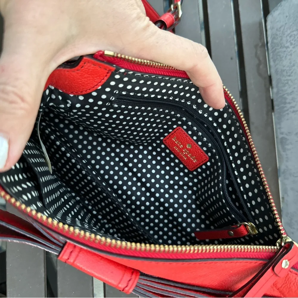 Kate Spade Robinson Street Zanni Red Bow Crossbody Bag Leather Rectangle BW Dots